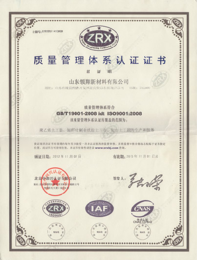 領(lǐng)翔土工膜ISO9001質(zhì)量管理體系認(rèn)證